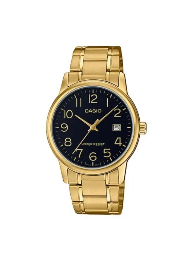 Casio MTP-V002G-1BUDF Men’s Analog Gold-Tone Stainless Steel Watch – Black Dial, Date Display, Water Resistant